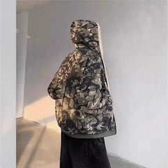 Threebooy Fashion men's Camouflage Cotton-padded Coat Fur Hooded Zipper Thick Warm Quilted Jacket Winter Y2K Zip up Hoodie