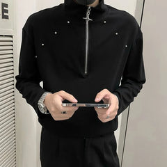 Threebooy Mens Sweatshirt Metal Decoration Rivet Shirt Autumn Fashion Streetwear Personality All-Match Long-Sleeved Top Men'S Clothing