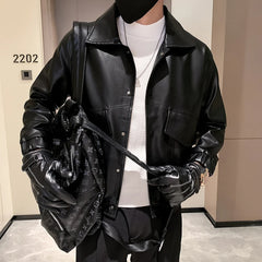 Threebooy Black White PU Jackets Men Spring Autumn Leather Jacket Coat Male Fashion Casual Motor Biker PU Leather Coat Big Size 3XL-M
