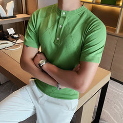 Threebooy New Fashion Man Ice Silk Knitting Polo Shirt Casual Cotton British Style Slim Men Short Sleeve High Quantity Polo Shirts