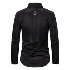 Threebooy Mens Punk Gothic Rivet Long-Sleeve Casual Shirt 2024 New Genderless Fashion Retro Solid Color Slim Party Stage Clothing Unisex