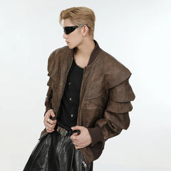 Threebooy Men's Cascading Faux Leather Cropped Coat