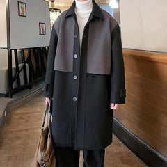 Threebooy Mens Trench Coat Contrast Business Casual Cape Coat Autumn Streetwear Fashion Korean Commuter Long Coat Men'S Clothing