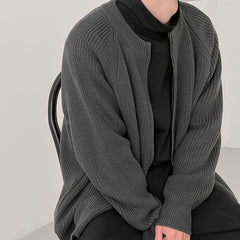 Threebooy Winter Men's Light Luxury Knit Zipper Cardigan Sweater O Neck Printed Long Sleeve Casual Streetwear Loose Stylish Knitwear M-2XL