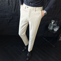 Threebooy Autumn Winter Suit Pants Men Thick Business Classic Grey Brown Woolen Straight Korean Formal Trousers Male 28-38
