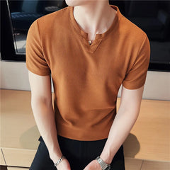 Threebooy Summer New Breathable Ice Silk Short Sleeve Tee Shirt Homme Fashion Round Collar Slim Fit Casual T Shirts Men Clothing Sale