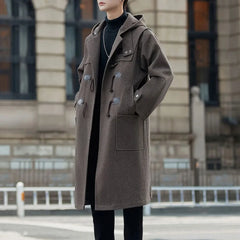 Threebooy Mens Windbreaker Horn Button Casual Cape Coat Autumn Streetwear Fashion All-Match Commuting Long Hooded Jacket Men'S Clothing