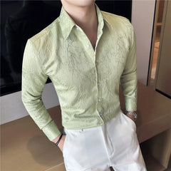 Threebooy Men Spring High Quality Jacquard Design Casual Long-sleeved Shirts/Male Slim Fit Lapel High Quality Business Shirt Homme