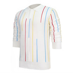 Threebooy Mens Striped Casual Knitted Polo Shirt Genderless Spring Autumn Thin Fashion Simple Loose Comfortable Long-Sleeve Shirt Unisex