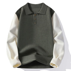 Threebooy Autumn Winter Men's Turn Down Collar Knitted Pullovers Fashion Patchwork Long Sleeve Knit Sweater Men Daily Casual Warm Sweaters