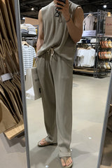 Threebooy Fashion Men Vest Tshirt SetsTracksuit Sportswear Sleeveless T-shirt Long Pants Streetwear 2 Piece Set Male Clothes