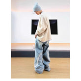 Threebooy Men's Denim Pants Male Jeans Patchwork Personalized panhandler pants Straight Casual Menwear Loose Wide Leg Trousers 2025 New