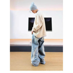 Threebooy Men's Denim Pants Male Jeans Patchwork Personalized panhandler pants Straight Casual Menwear Loose Wide Leg Trousers 2025 New