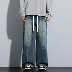 Threebooy New Fashion Patchwork Men's Jeans Baggy Straight Elastic Waist Denim Pants Classic High Street Hip Hop Vintage Male Trousers
