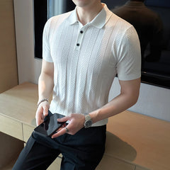 Threebooy Summer Knitted Polo Shirt Solid Color Business Casual POLO Men Short Sleeve Shirt High Quality Golf Shirts Mens Clothes