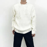 Threebooy Mens Sweater Damaged Tassel Casual Knit Sweater Streetwear Fashion Youth Campus Comfortable Long-Sleeved Top Male Men'S Clothing