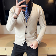 Threebooy V-neck Sweatercoats for Men Cardigans New Casual Knit Sweater Autumn Winter Slim Fit Knitwear Man Sweater Cardigan S-4XL