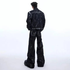Threebooy Mens Jeans Washed Contrast Color Rivet Casual Pant Autumn Streetwear Fashion Personality Y2k Flared Trousers Men'S Clothing