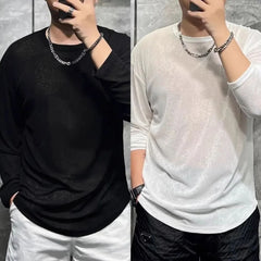 Threebooy Mens T-Shirt Breathable Sunscreen Primer Casual Blouse Summer Fashion Versatile Simple Solid Color Long Sleeve Top Men'S Wear