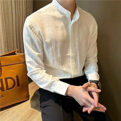 Threebooy Summer Ultra-thin Men's New Chinese Style Stand Collar Shirt Fashion Casual Slightly Slim Long-sleeved Trend