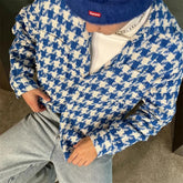 Threebooy Spring New Simple Versatile Fashionable Blue Houndstooth Woolen Shirt Style Genderless Casual Unisex Long-Sleeved Shirt