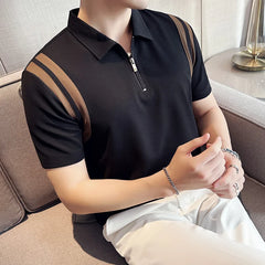 Threebooy Clothing New Light Luxury Casual Polo Shirt Men's Solid Color Texture Lapel Breathable Loose Leisure T-Shirt Summer S-4XL