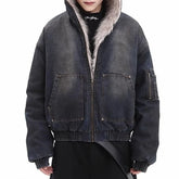 Threebooy Mens Fashion Trend Thickened Denim Jacket Hooded Jacket Autumn Winter American Street Handsome Hip-Hop Y2k Jacket Mens Clothing