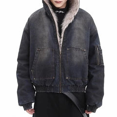 Threebooy Mens Fashion Trend Thickened Denim Jacket Hooded Jacket Autumn Winter American Street Handsome Hip-Hop Y2k Jacket Mens Clothing