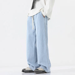 Threebooy Classic New Streetwear Loose Jeans Men Korean Style Fashion Loose Straight Wide Leg Pants Men's Brand Clothing Black Light Blue