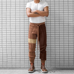 Threebooy Mens Color Block Casual Knitted Pants Autumn Winter Genderless Fashion Trend American Contrast Color Ribbed Cuff Trousers Unisex