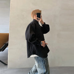 Threebooy Men's Leisure Popular Luxury Texture Long Sleeve Shirts Button-down Solid Color Streetwear Fashion Loose Stylish Retro Clothing