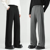 Threebooy Autumn New Men's Black Gray Suit Pants Loose Straight Drape Solid Color Elastic Business Work Casual Trousers Fashion Clothing