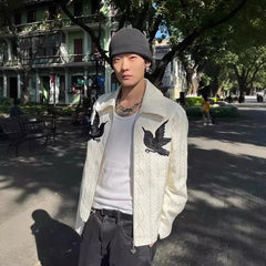 Threebooy 90s Streetwear American style high street embroidered jacket with jacquard design for men's top jacket