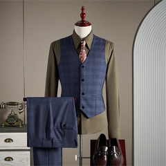 Threebooy High-quality, fashionable and stylish wedding casual checkered suit set, men's business casual suit three-piece set