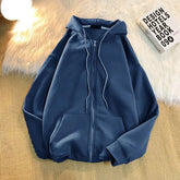 Threebooy Men's Solid Color Oversized Zip-Up Hoodie Casual Loose Long-Sleeve Sweatshirt with Pocket Daily Wear