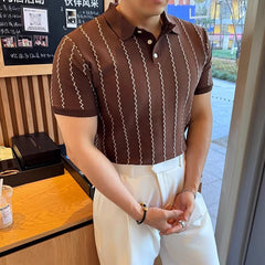Threebooy New Slim Men Polo Shirt Leisure Luxury High Quality Knit Tops Business T-shirt Fashion Breathable Buttoned Short Sleeve Knitwear