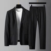 Threebooy Korean elegant set White Men's Casual Suit Jacket Men's Spring Thin Style Plus Size blazer Suit Striped Pleated Trendy set