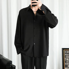 Threebooy Shirt Men Solid Long sleeved Shirt For Men Korean Fashion Shirts Comfortable Blouses Casual Loose Classic Single Breasted Shirt