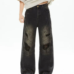 Threebooy Clothes Y2K Vintage Black Baggy Striped Ripped Jeans Pants For Men Streetwear Straight Gothic Long Trousers