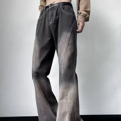 Threebooy Y2K Streetwear Vintage Grey Baggy Flare Jeans Pants For Men Clothing Loose Old Wide Leg Long Trousers Pantaloni Uomo