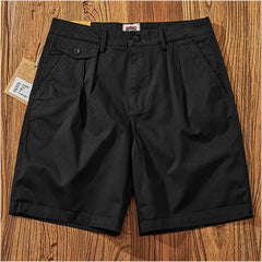 Threebooy Summer Men's Loose Straight Leg Casual Shorts Versatile Multi-Pocket Workwear Five-Quarter Pants Retro Japanese Style