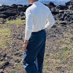 Threebooy New Korean Fashion Men Polo Sweater Light Luxury Knitted Solid Color Long Sleeve Pullover Premium Quality Skin-friendly Knitwear