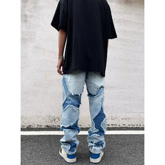 Threebooy Grunge Y2K Streetwear Baggy Ripped Jeans Pants Men Clothing Washed Blue Straight Denim Trousers Pantalon Homme