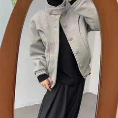 Threebooy 90s Streetwear Men's Woolen Jackets Turn-down Collar Solid Color Clothing Single Breasted Casual Male Coats New Winter