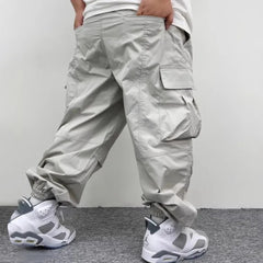 Threebooy 2025 Spring Autumn Mens Casual Loose-Fitting Trousers American Street Straight-Tube Trendy Casual Workwear Functional Pants Men
