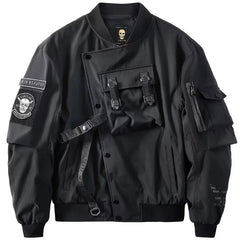 Threebooy Mens Fall Winter American Street Workwear Jackets New Zipper Pocket Solid Color Skull Embroidery Fashion Trend Jacket