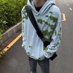Threebooy Gray Heavy Moss Embroidered Hooded Sweatshirt Men 2025 Spring And Autumn Fashion Trend American Retro Couple Casual Tops Unisex