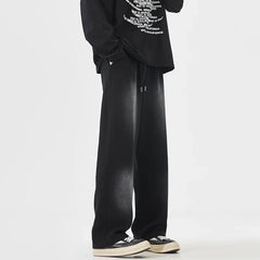 Threebooy Autumn New Fashion Korean Men's Casual Pants Distressed Classic Black Baggy Straight Trousers Sweatpants Streetwear Male Clothes