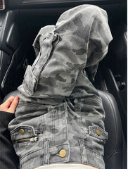 Threebooy Retro High Street Loose Wide Legs Camouflage Overalls Women New High Waist Slouchy Straight Baggy Jeans Women Streetwear