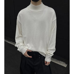 Threebooy Men's Light Luxury Knit Mock Neck Sweater Autumn Winter Fashion Korean Long Sleeve Streetwear Leisure All-match Knitwear